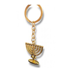 מחזיק מפתחות זהב עם חנוכיית חנוכה וכוכב או... | מחזיקי מפתחות יודאיקה